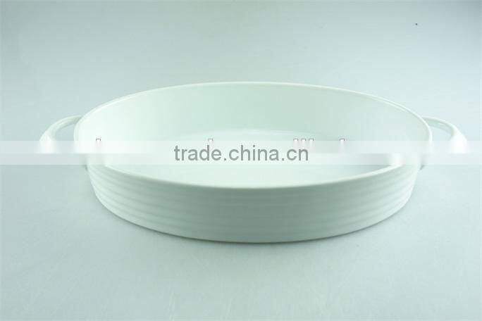 wholesale white cheap oval ceramic bakeware with handles in stock