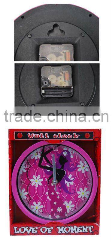 Circular ultra-quiet pink girl bedroom wall clock