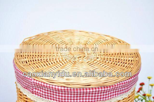 Chinese Big Willow Basket with Handles and Lid Room Wastepaper Basket Decor Home Props