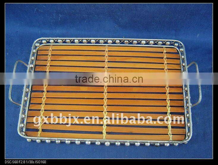 Bamboo wire storage flatware caddy plate with ear handle