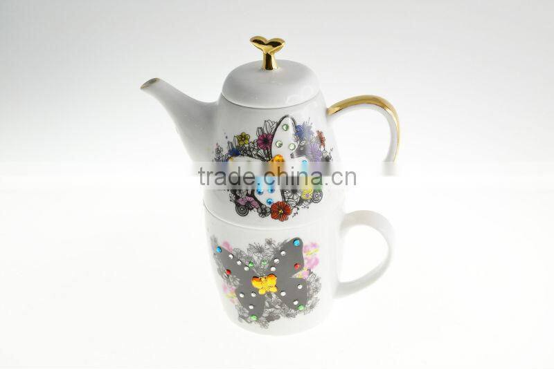High Quality Porcelain Butterfly Medium Size Tea Mug 2 Sets With Gold Color Handle with Crystals from SWAROVSKI