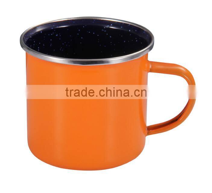 New Product Fair Sublimation Enamel Camping Mug With Stainless Steel Rim/rolled Rim