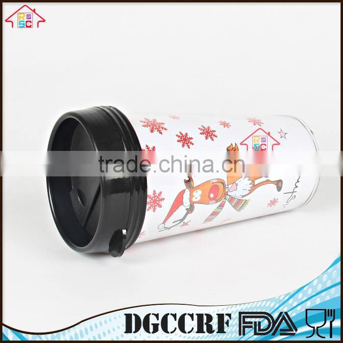 NBRSC cheap price promotion coffee tumbler plastic double wall colorful paper inside water travel mugs with lid