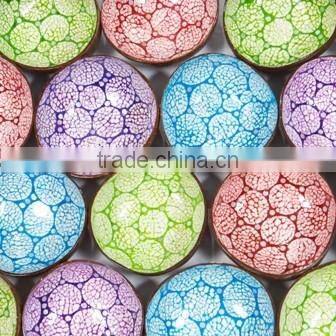 Vietnam lacquer coconut shell bowl / mother of pearl inlaid lacquer bowl