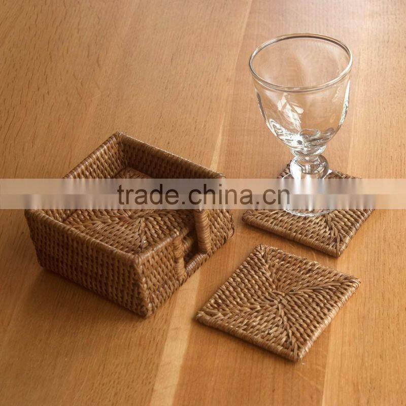 Square Rattan Coasters with Holder / rattan coasters rattan platemat