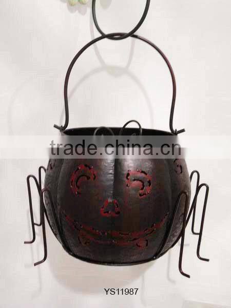 YS11987 14 inch high outdoor plant pots wholesale with halloween spider design made in Xiamen