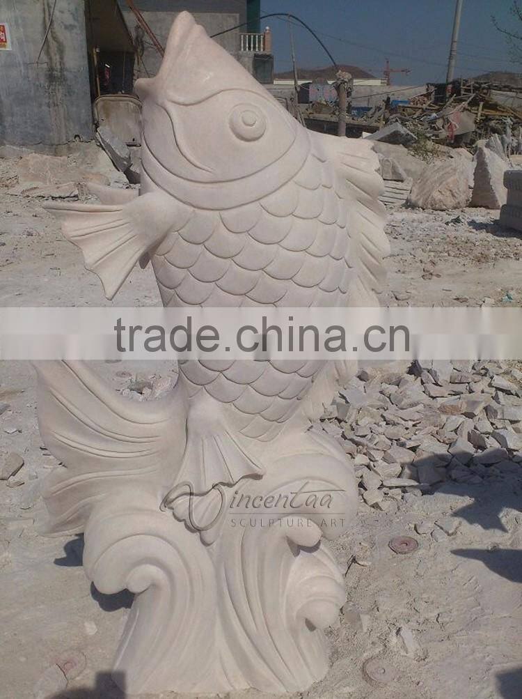 Cheap natural stone white marble Chinese fish sculpture