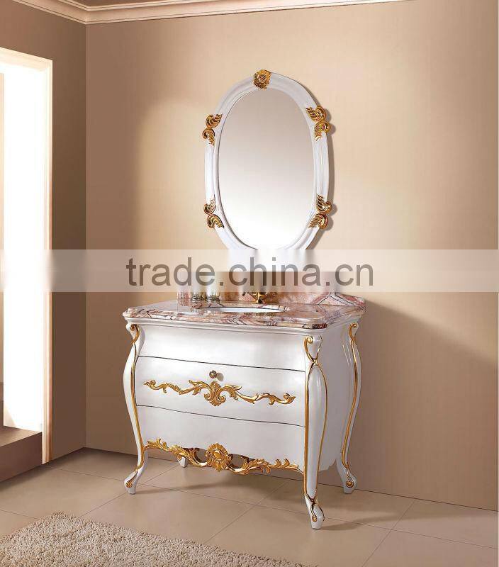 Quality white gloss bathroom vanities,Lastest classic vanity unit mirror cabinet, marble top,Wood bath cabinetry(BF08-4133)