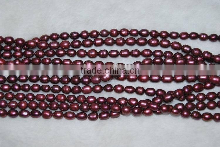 real 7-8mm wine-red rice shape freshwater pearl strand