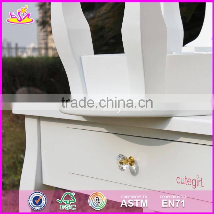 2017 New design youth bedroom white solid wooden dressing table chair W08H072