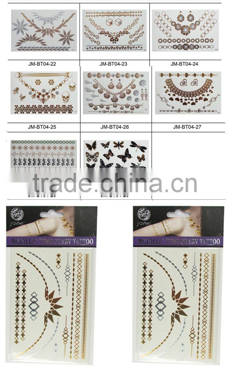 2016 artificial girl for sex gold silver metallic water transfer printing temporary tattoo sticker