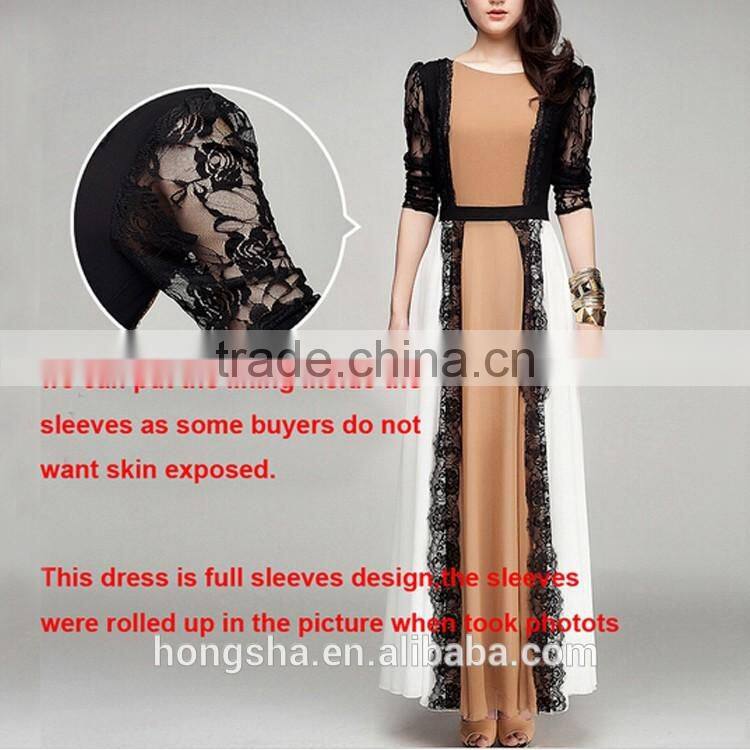 New Fashion fashion muslim women long dress pictures with lace pattern abaya designs HSD7448