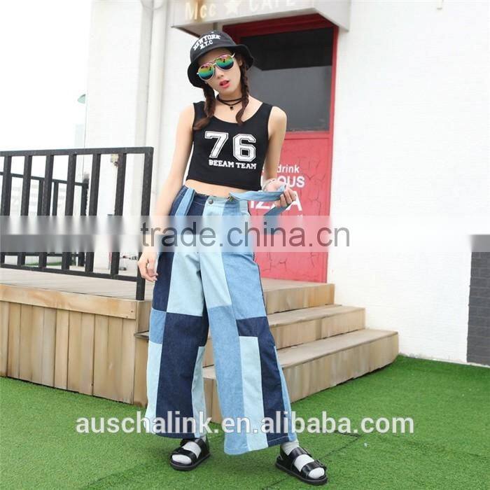 new style lady strap cargo trendy denim jeans manufacturers 2016