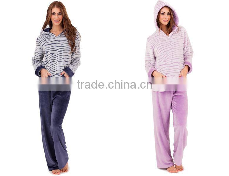 Winter Womens Fleece Lounge Pants+ Pullover ladies pyjama set