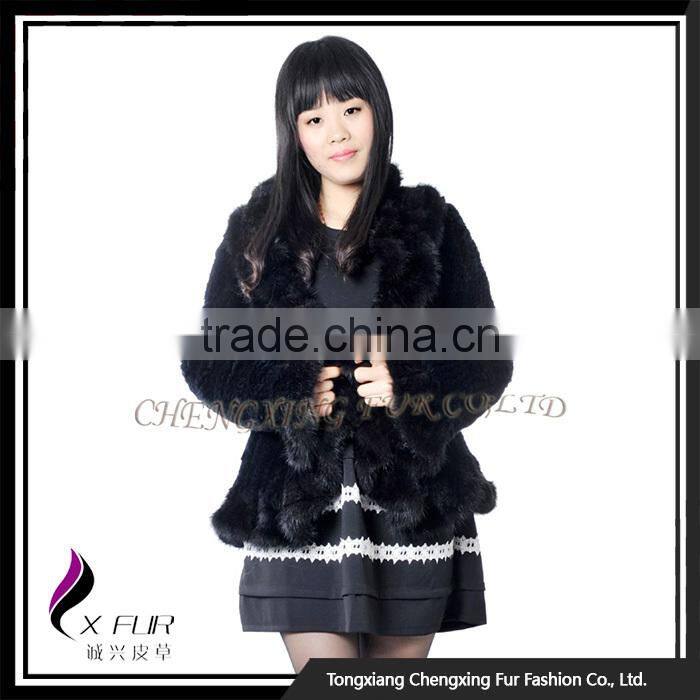 CX-G-A-209 2016 Black Knitted Rex Rabbit Fur Jacket