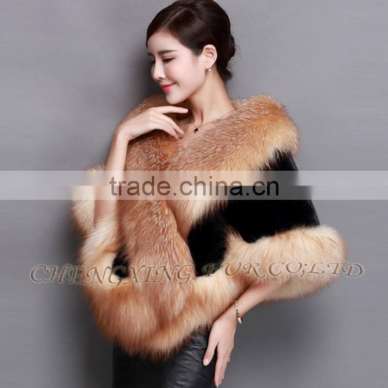 CX-B-M-05E Best Sell Wholesale Price Natural Fox Fur Trim Mink Fur Shawl