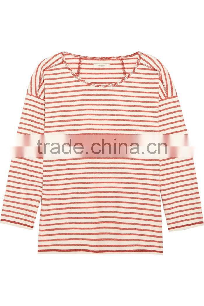 Ladies long sleeve wholesale striped t-shirt