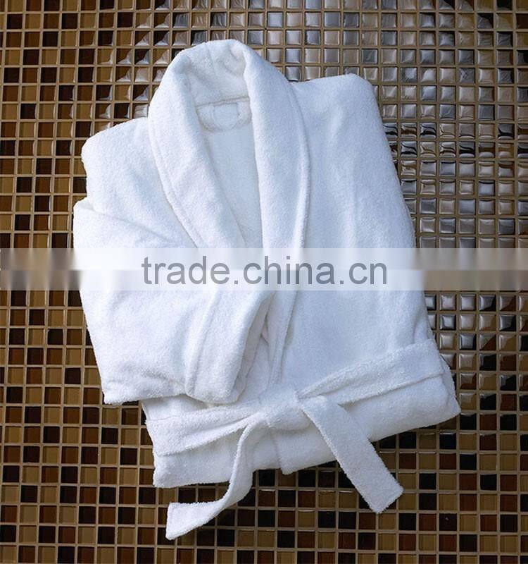 Hot sale white 100% cotton terry hotel robe, luxury bath robe