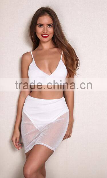 Runwaylover 031New Style 2017 Ladies Sexy Crop Top And Transparent Skirt Sets