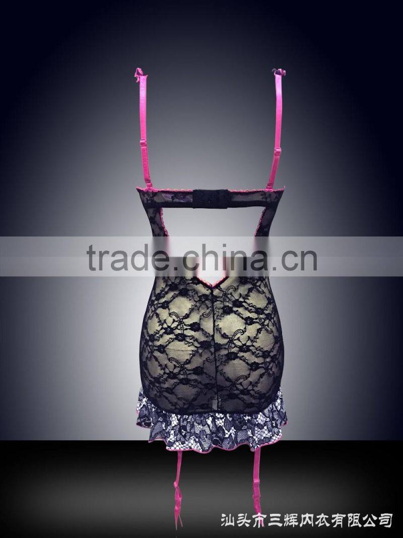 chemise sexy baby doll with fantasitic decorative flower and lace