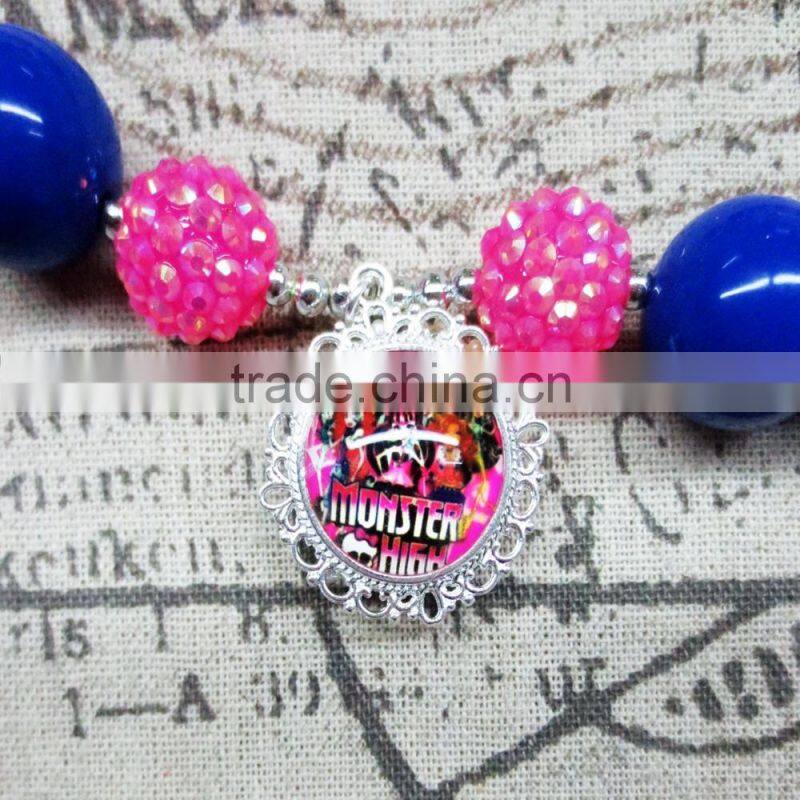 Turquoise Acrylic Bead Princess Chunky Necklace with pendant