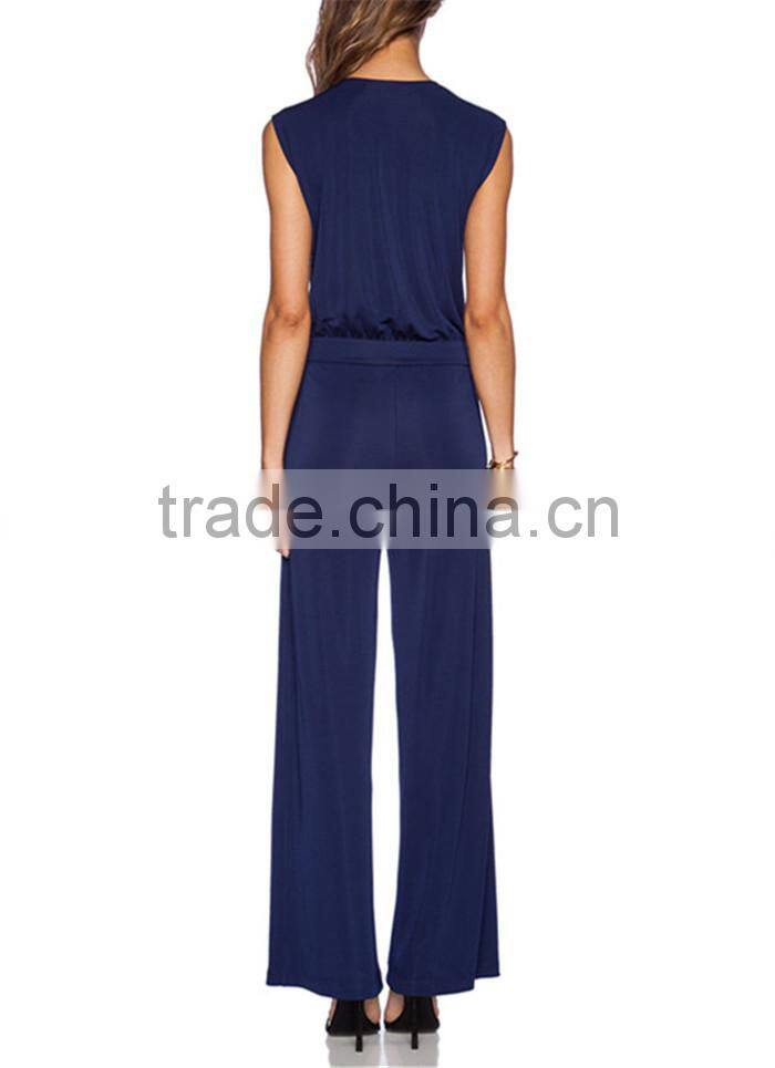 2015 latest spring simple sexy blue ladies adult jumpsuit pajama