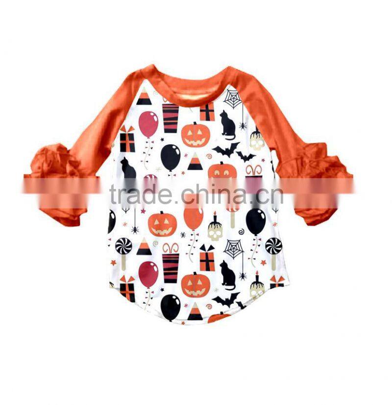 Whosale baby clothes 3/4 sleeves icing baseball shirt girls ruffle raglan Wholesale icing ruffle shirt