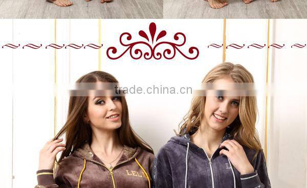 Warm winter velvet design couple pyjamas with zipper-up hoody classic family women pyjamas