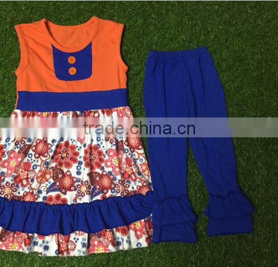 2016 new style Halloween black and orange pumpkin tunic and triple ruffle pant clothing sets bulk wholesale kids fall clothing