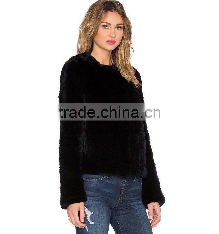 SJ421-01 New Fashion Design New Arrival Black Rex Rabbit Fur Jacket Women Jackets