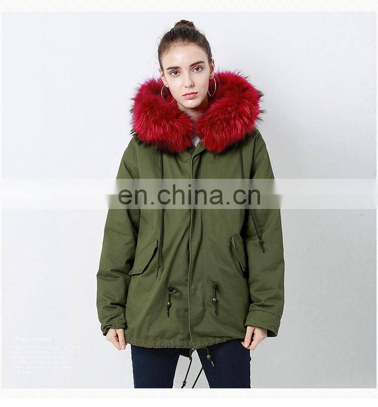 2016 Top Selling Fashion European Outwear Warm Raccoon Fur Collar Hood Winter Jacket Parka