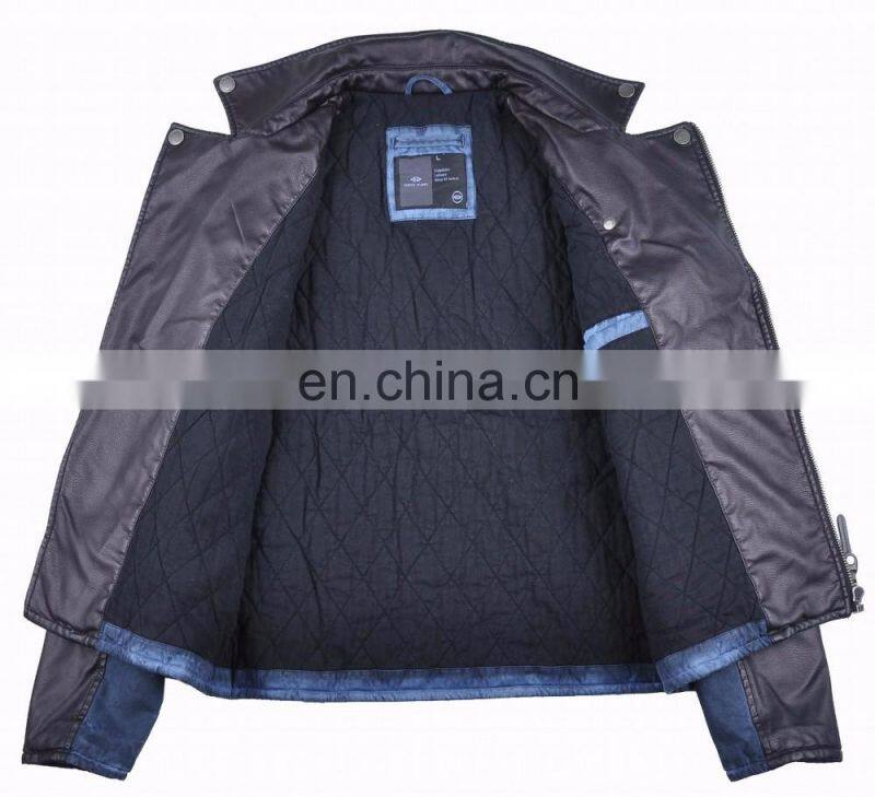 2016 Latest Fashion Mens Leather Jacket with Inserted Half Leather