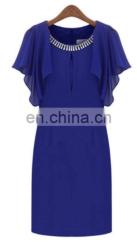Fashion diamond round neck fitting short sleeves lady casual dress