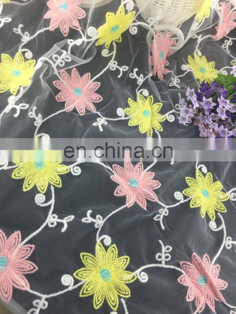 2017 fashion 3D colorful butterfly embroidry lace fabric factory