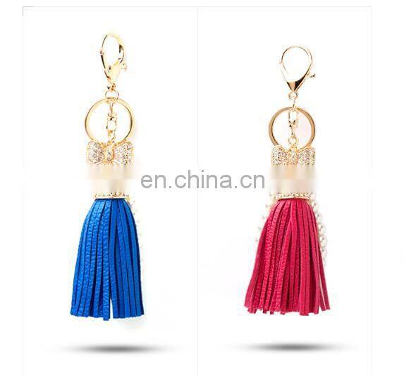 Low price woman hangbag charms keychainmulti color PU Leather Keychain Tassel Key Chain
