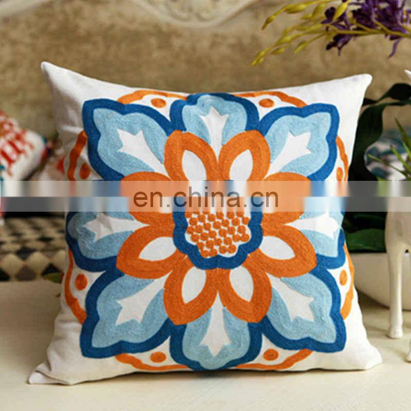 i@home Creative Flower Cotton Canvas Embroidered Sofa Pillow Cushion Cover