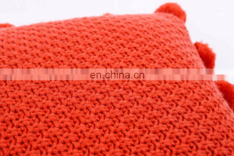 2018 Fashion sofa decorative handmade plain acrylic knitted cushion cover with pompom