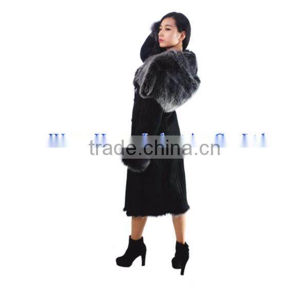 2016 Luxury Fashion Women Shearling Coat with Fur Collar