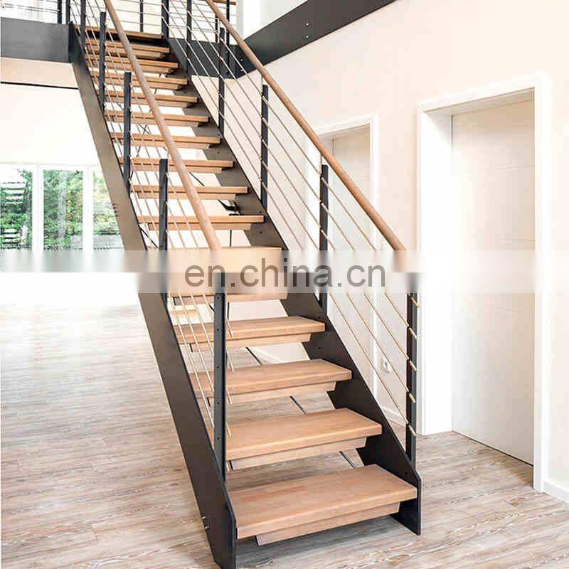 U shaped staircase metal frame glass railing double steel stringer stair