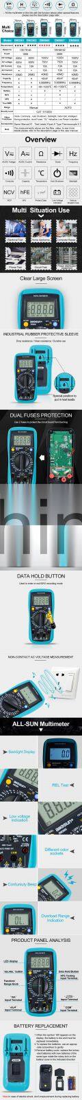 Allosun EM5886 Digital 3 3/4 digits LCD Multimeter AC/DC Current/Volt OHM Electrical Multi Tester Digital Multi Meter