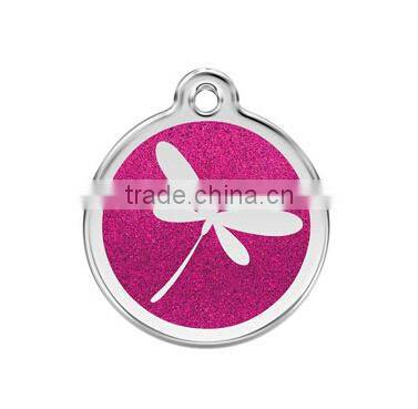 Round shaped red shoe stainless steel glitter enamel pet ID tag