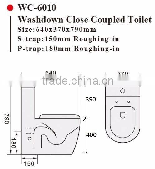 Two-Piece Washdown Watermark Toilet S/P Trap with GEBERIT or R&T Fitting Soft Cover, Australian Standard WELS WC-6002