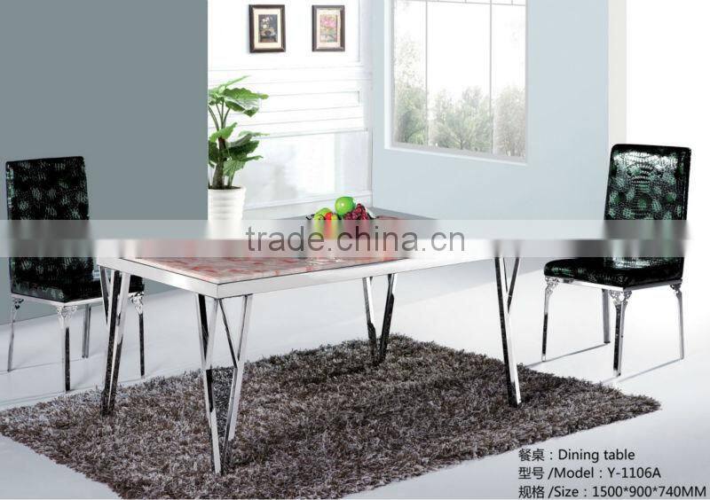 Cheap square paper marble top stainless steel frame dining table