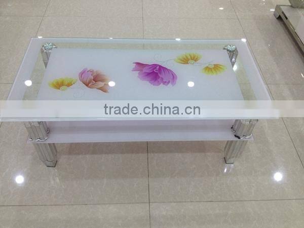 glass top stainless steel base coffee table HY-1005