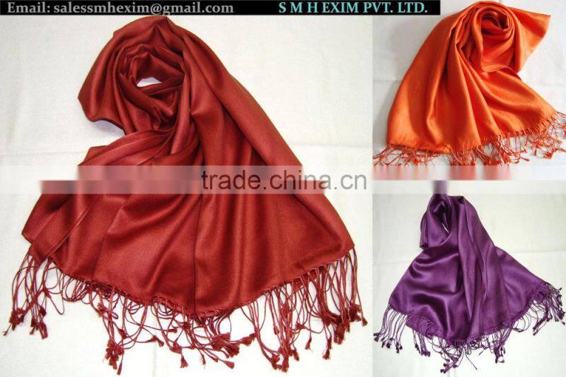 Satin weave pure silk shawl and scarf in wide range of colors...