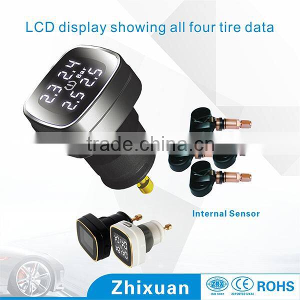 5 years lifetime Li-battery LCD display tpms, cigarette tire pressure sensor system