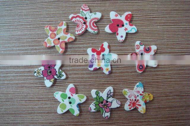 23mm cute painted wood button flower shape
