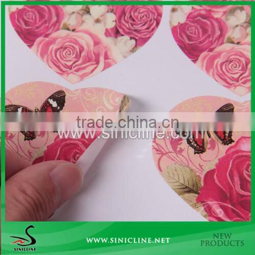 Sinicline OEM Wholesale Heart Shape Paper Sticker With Coloful Logo Printed