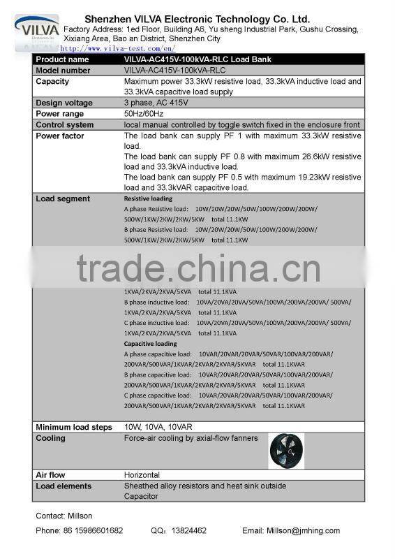 415V 100kVA inductive and capacitive load bank for PF controller