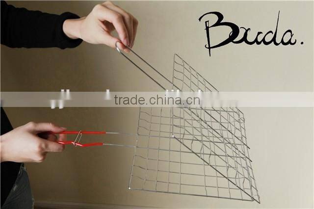 Stainless Steel Double Barebecue bbq Grill Net with wooden handle BD-B8100